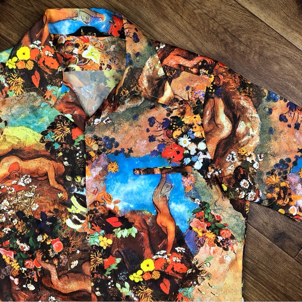 Vintage St Tropez Men Sz M Button Front Shirt Allover Art